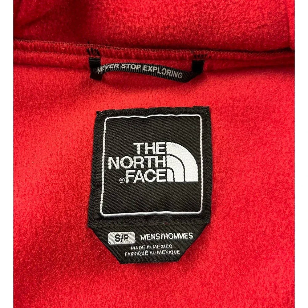 Vintage The North Face Men's Denali Hooded Red Full-Zip Fleece Jacket Size Small